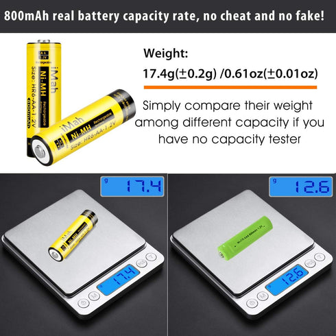 iMah 800mAh 1.2V Pack 8 Ni-MH AA Rechargeable Battery for Solar Lights