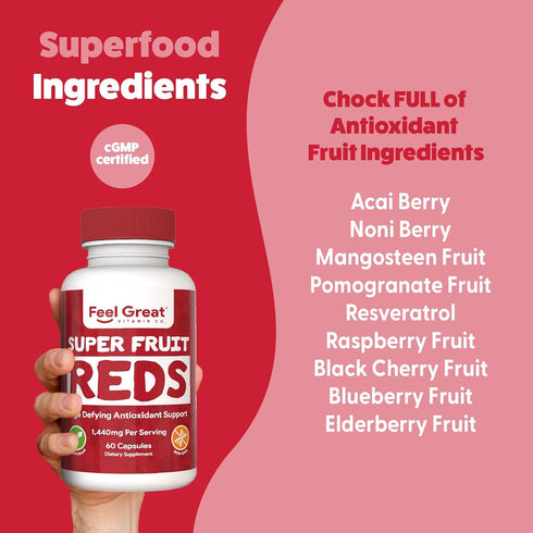 Feel Great Vitamins Superfruit Reds – Antioxidant Superfood with Polyphenols for Anti-Aging & Immune Support, 60