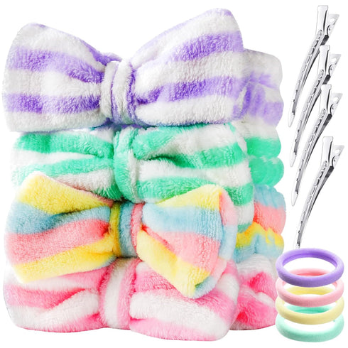 YGDZ Spa Headband for Washing Face, Fluffy Bow Makeup Headband Set for Women & Girls