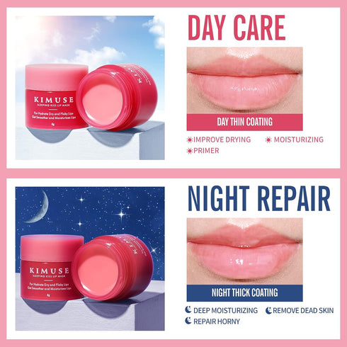 KIMUSE Lip Sleeping Mask Set - Overnight Treatment for Cracked Dry Lips, Intense Hydration with Shea Butter (SET)