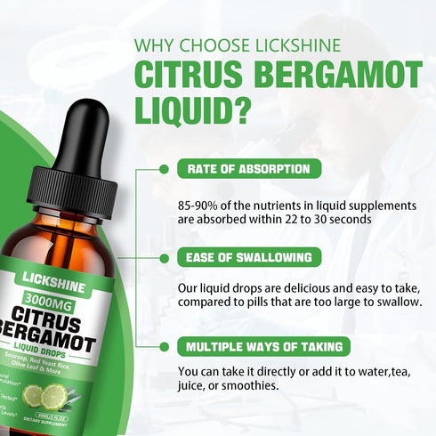 lickshine 2 Pack 3000mg Immune 4 Oz Citrus Bergamot Liquid Drops - High Absorption - Cholesterol Lowering Supplement
