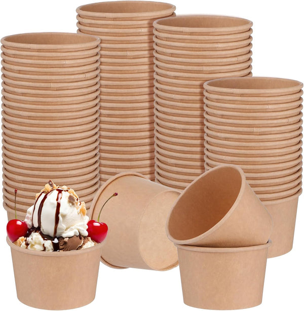 zisiueel 100 Pieces Ice Cream Cups Paper Disposable Sundae Bowls brown Paper Hot
