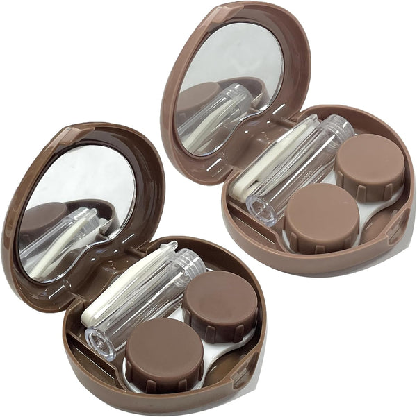 2 Pack Cute Heart Contact Lens Case, Travel Box with Mirror Tweezers Remover Tool Solution Bottle for Daily Use