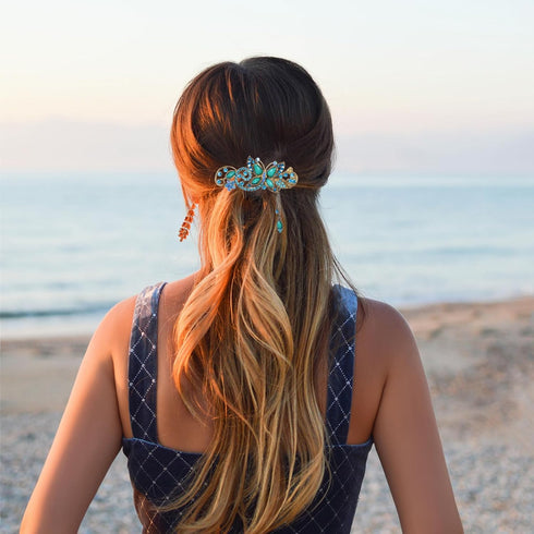 Women's Vintage Crystal Butterfly Hair Clip Head Wear - Beauty Tools (Blue)