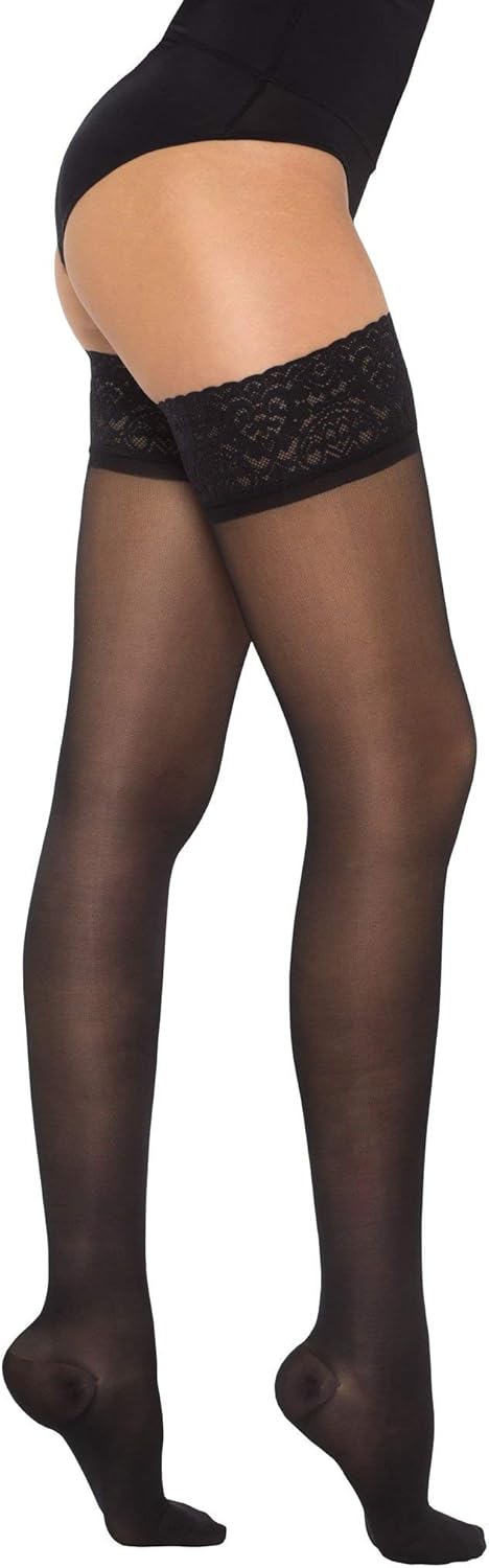 Healthweir Sheer Compression Thigh High Stockings for Women, 15–20 mmHg, Medical Support Hose, Closed Toe, Black (3)