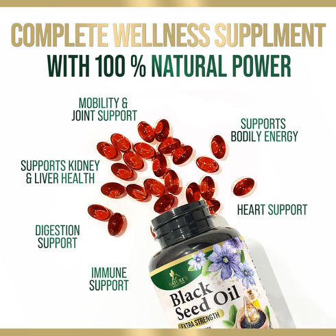 Black Seed Oil Softgels 1000mg, Premium Nigella Sativa Blackseed for Skin & Immune Support, Non-GMO, 180 Softgels