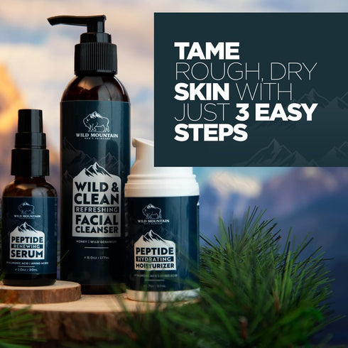Mens Facial Care Kit - Complete Skin Care Set for Men - Serum, Cleanser & Moisturizer