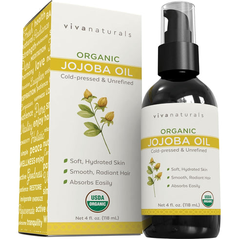 Viva Naturals Organic Jojoba Oil - Pure Cold-Pressed for Skin and Hair, USDA Certified, 4 fl. oz