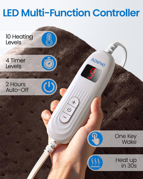 RENPHO Heating Pad for Back, Neck, Shoulder Pain Relief, Extra Large 12"x24" Heat Pad, Auto-Off, FSA HSA Eligible, Brown