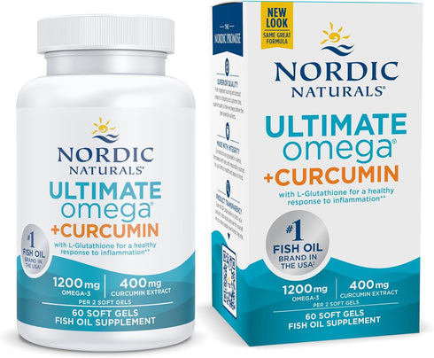 Nordic Naturals Omega Curcumin, Lemon - 60 Soft Gels, 1200 mg Omega-3 + 400 mg Curcumin for Cellular Stress