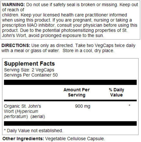 SOLARAY St. John's Wort Aerial, 450mg, Herbal Support for Mood and Sleep, 100% Vegan