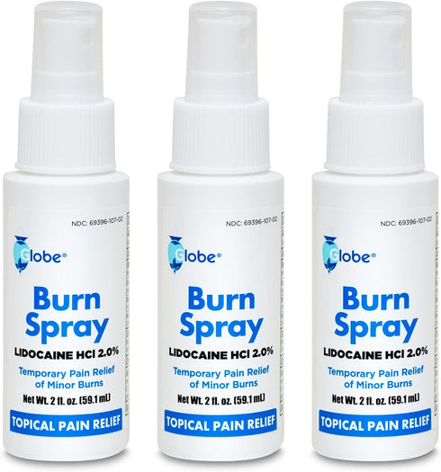 Globe Burn Spray, 2 oz Lidocaine 2% Topical Anesthetic Pain Relief and Numbing Spray (3 Pack)