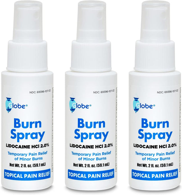 Globe Burn Spray, 2 oz Lidocaine 2% Topical Anesthetic Pain Relief and Numbing Spray (3 Pack)
