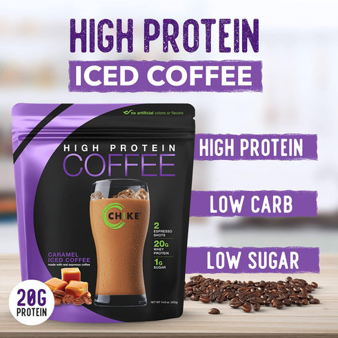 Chike Caramel High Protein Iced Coffee, 20 G Protein, 2 Shots Espresso, 1 G Sugar, Keto Friendly, 14 Servings (14.8