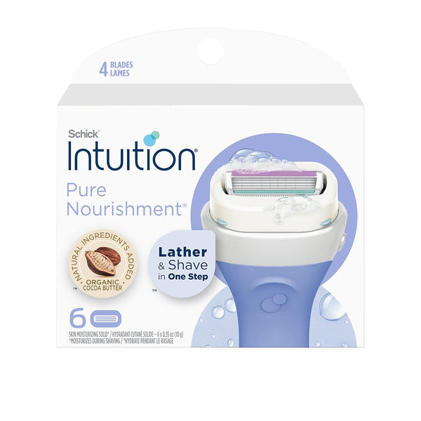Schick Intuition Refill, Pure Nourishment Razors for Women, Organic Cocoa Butter, 6 Count (Pack of 1)