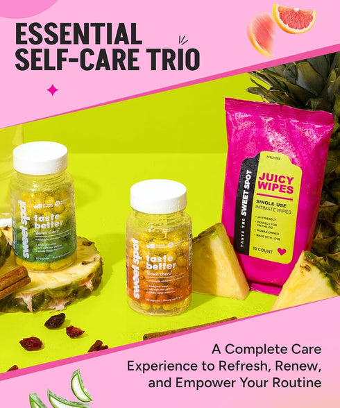TASTE THE SWEET SPOT 10ct SWEET SPOT Flushable Feminine Wipes for Odor Control, pH Balance - Paraben-Free & Vegan