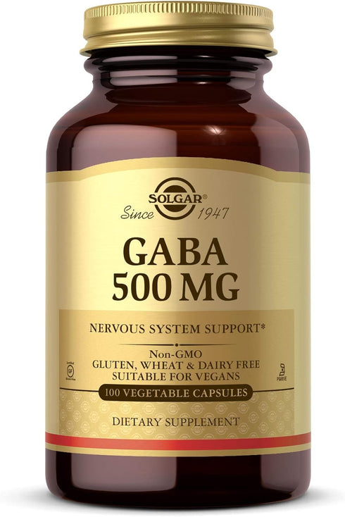 Solgar GABA 500 mg - 100 Vegetable Capsules, Relaxation & Nervous System Support, Non-GMO, Vegan, Gluten Free