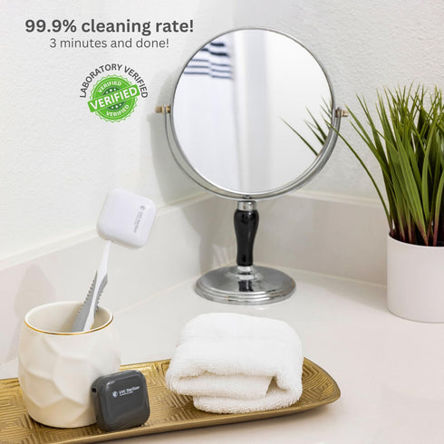 UV-C Toothbrush Cleaner, Portable Brush Cover, Holder, and Travel Case for Almost All Toothbrush Sizes (White)