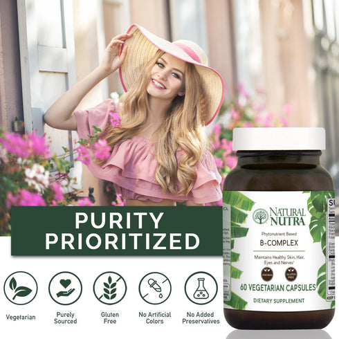 Natural Nutra Vitamin B Complex with Niacin, Folate, Thiamin, Biotin, 60 Vegetarian Capsules