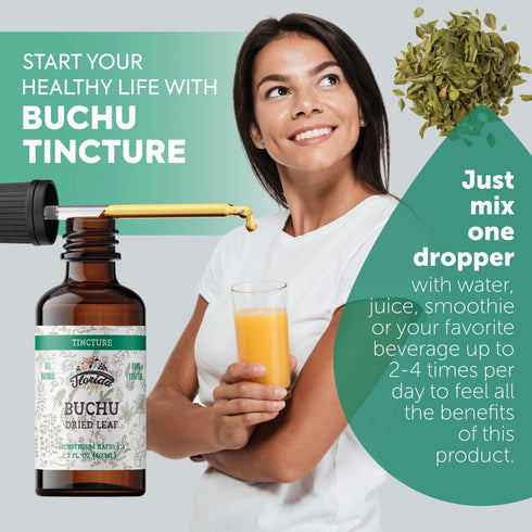 Organic Buchu Tincture 2 oz, Non-GMO Dried Leaf Health Supplement in Cold-Pressed Vegetable Glycerin, 670 mg