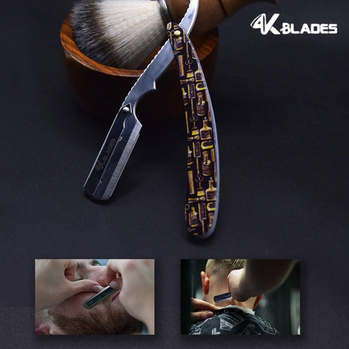 Professional Barber Straight Edge Razor, Stainless Steel Safety Blade for Close Shaving, Includes 10 Sharp Blades