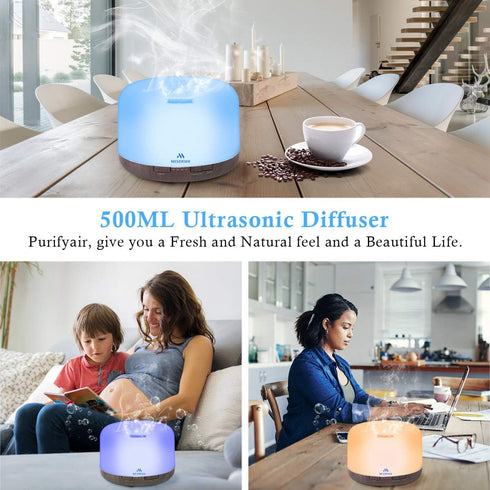 Miserwe 500ML Essential Oil Diffuser with Adjustable Mist Mode and 4 Timer Settings for Home Office Yoga Spa