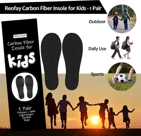 Kids Carbon Fiber Insole, Correct Children's Tip Toe Walking, Rigid Shoe Insert for Plantar Fasciitis Pain Relief