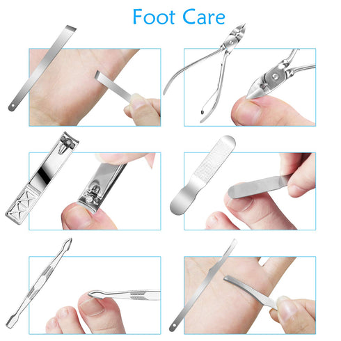 Teamkio 18pcs Stainless Steel Manicure Set, Travel Hygiene Kit, Professional Pedicure Nail Clippers, Leather Case