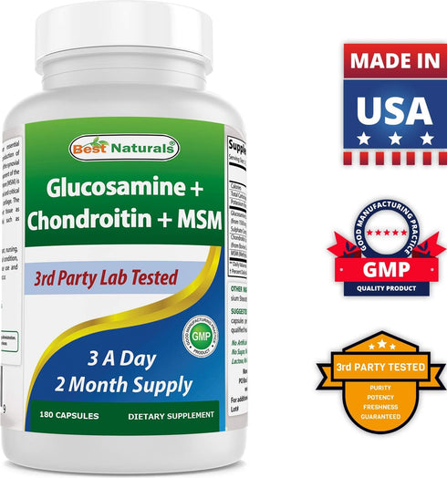 Best Naturals Glucosamine Chondroitin and MSM Non-GMO - Promotes Joint Health - 180 Count
