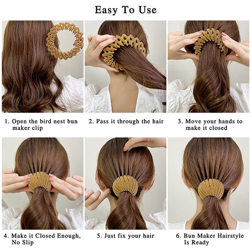 TOBATOBA Bird Nest Magic Hair Clip, 7Pcs Lazy Bird's Nest Plate Hairpin, Expandable Ponytail Holder, Velvet Hair Clips
