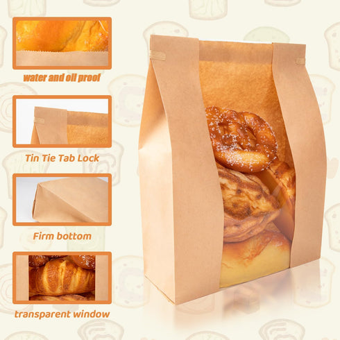 THSLSFX 50pcs Packaging (13.7''x8.2''x3.5'') Large Paper Bread Bags for Sourdough Breads Storage/Bakery Bags