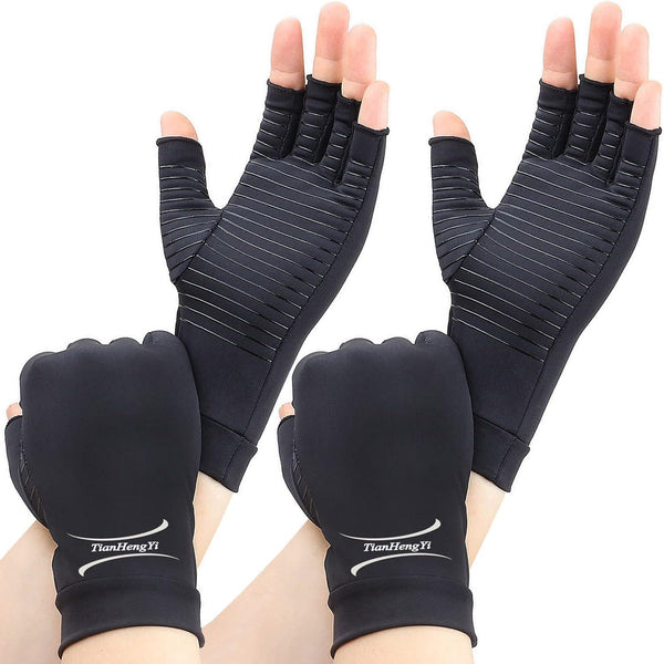 2 Pairs Copper Arthritis Gloves for Women, Compression Fingerless Hand Gloves for Pain Relief, Small