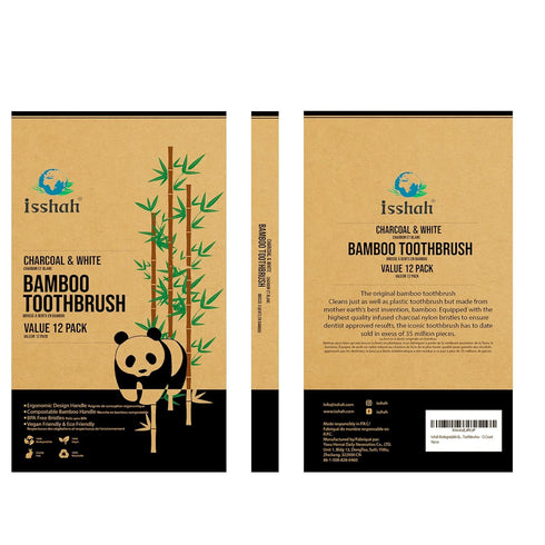 Biodegradable Eco-Friendly Natural Bamboo Charcoal Toothbrushes, FSC Certified, 12 Count
