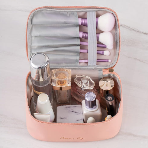 KITENROM Preppy Small Makeup Bag - Little Cosmetic Pouch Toiletry Organizer Case for Women (Root Pink)