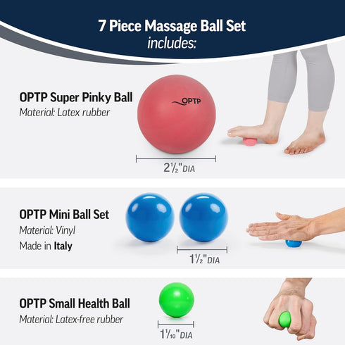 Set 7-Piece OPTP Massage Ball - Self-Massage Kit for Sore Muscle Relief and Myofascial Release - Massage Therapy Tools