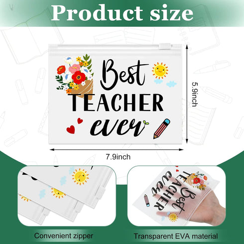 Cunno 60 Pcs Teacher Appreciation Gifts Bulk Small Teacher Survival Kit Bag Waterproof Makeup Pouch Cosmetic Pencil Bag Thank You Gifts for Women Best Teacher Graduation Gifts(Best Teacher Ever)
