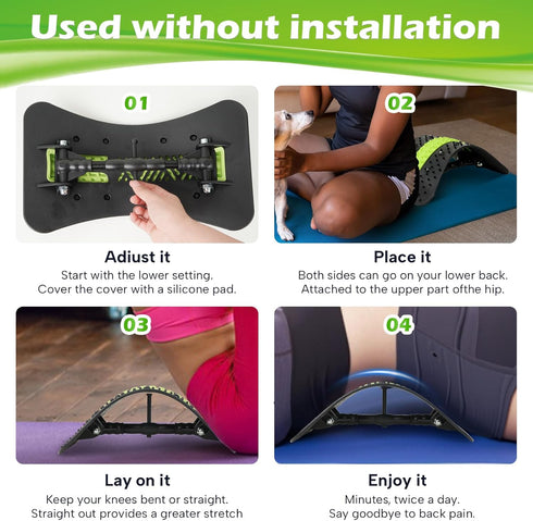 Back Stretcher for Lower Back Pain Relief, Spinal Decompression Massager for Scoliosis, Postural Corrector (Black)