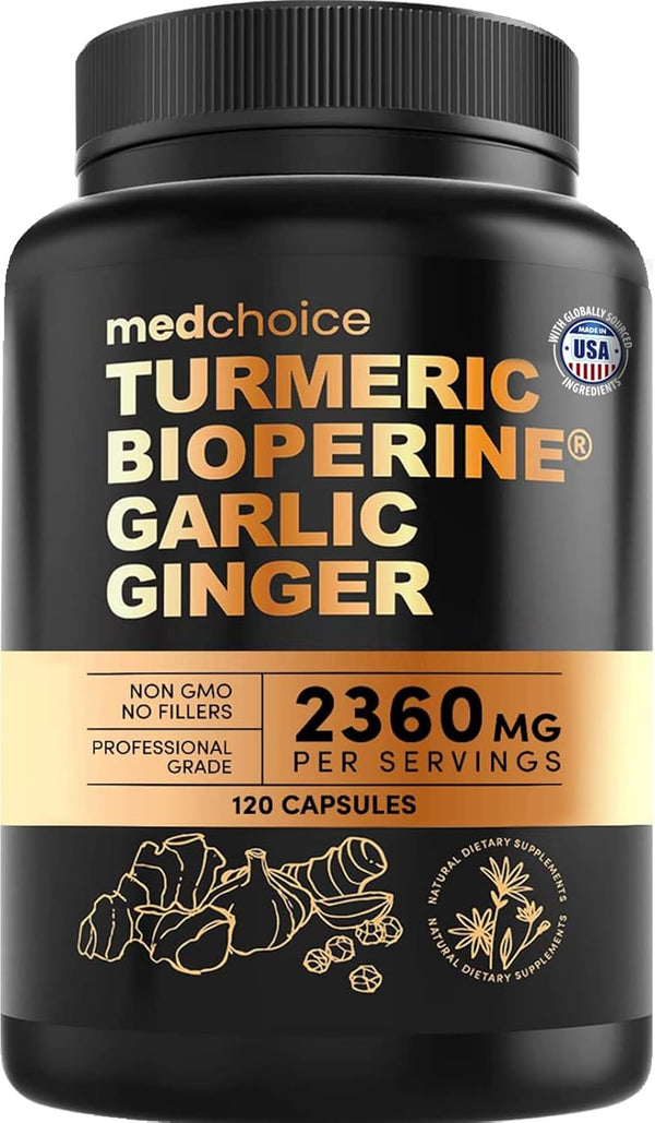4-in-1 Turmeric and Garlic Supplements - 2360 mg Turmeric Ginger Root Capsules with Garlic for Joint, Digestion &