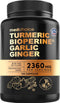 4-in-1 Turmeric and Garlic Supplements - 2360 mg Turmeric Ginger Root Capsules with Garlic for Joint, Digestion &