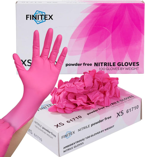 FINITEX Pink Nitrile Disposable Gloves - 3.5mil 100PCS Powder Free Latex Free Cleaning Medical Exam Gloves