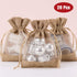 WRAPAHOLIC 20 pcs Burlap Drawstring Gift Bag - 4x5.5 inch Tan with One Side Organza Wedding Party Favor Bags