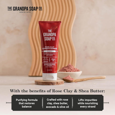 The Grandpa Soap Company Purifying Rose Clay Conditioner, 8 Fl Oz, Vegan & Sulfate Free