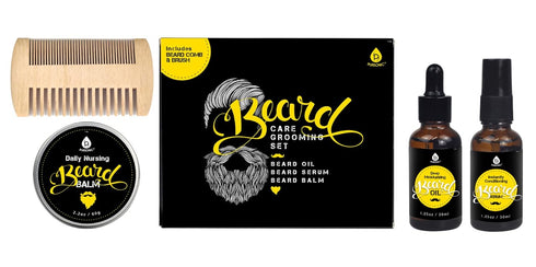 Pursonic Ultimate Beard Care Grooming Set - Includes Men's Beard Comb, Oil, Balm & Serum