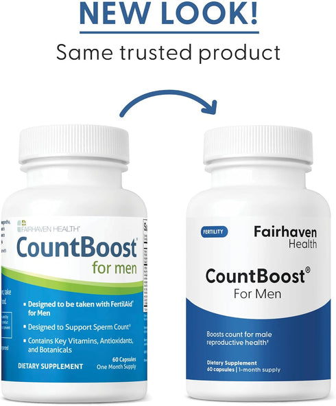 Fairhaven Health CountBoost for Men, 60 Capsules Male Fertility Supplement with Ashwagandha, Vitamin C, CoQ10