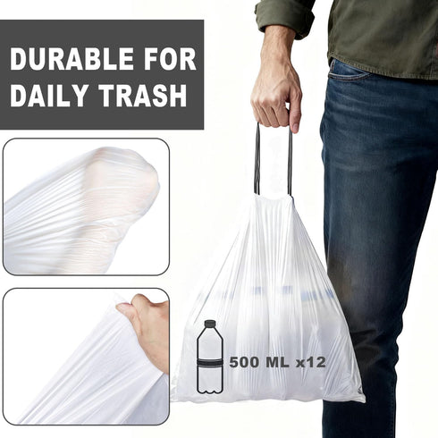 mufanyu 4 60 Counts 4 12-15 Gallon Drawstring Trash Bags, Gal Unscented White Small Garbage Bags, Small Trash Can Bin
