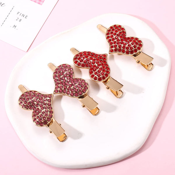 NVENF 2 Pairs Valentine’s Day Heart Hair Clips, Red Glitter Velvet Hairpins, Nonslip Alligator Barrettes for Gifts