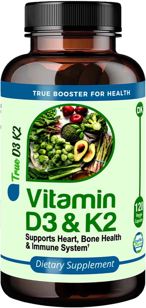 True Booster Vitamin D3 & K2 Capsules, 125mcg D3 & 90mcg K2, Heart, Bone, Immune Support