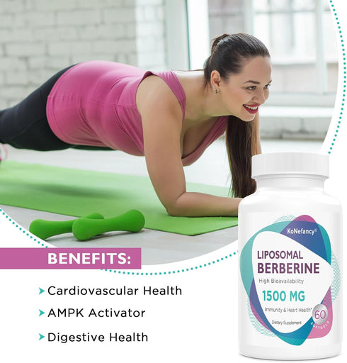 Liposomal Berberine Supplement 1500mg - High Bioavailability Berberine HCL Capsules for Cardiovascular Health, 120