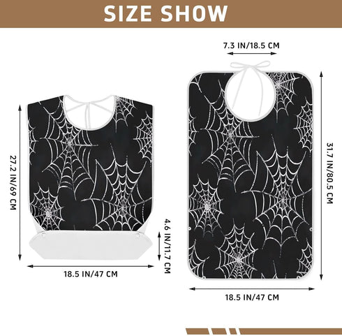 YEGAME Spider Web Full-Cover Unisex Adult Bibs with Foldable Crumb Catcher, Waterproof Washable Adjustable Dining Bibs