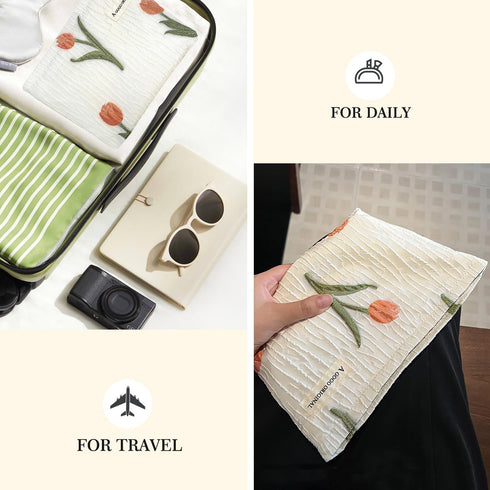 STARDW Aesthetic Makeup Bag for Women, Large Capacity Travel Toiletry Organizer Bag (Tulip White)